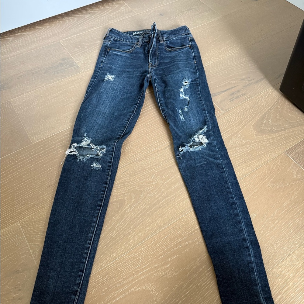 American Eagle Dark Blue Distressed Skinny Jeans